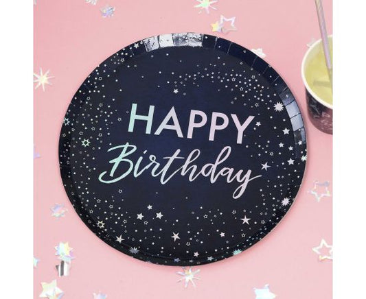 Πιάτα 23εκ. ιριδίζοντα " Happy Birthday"
