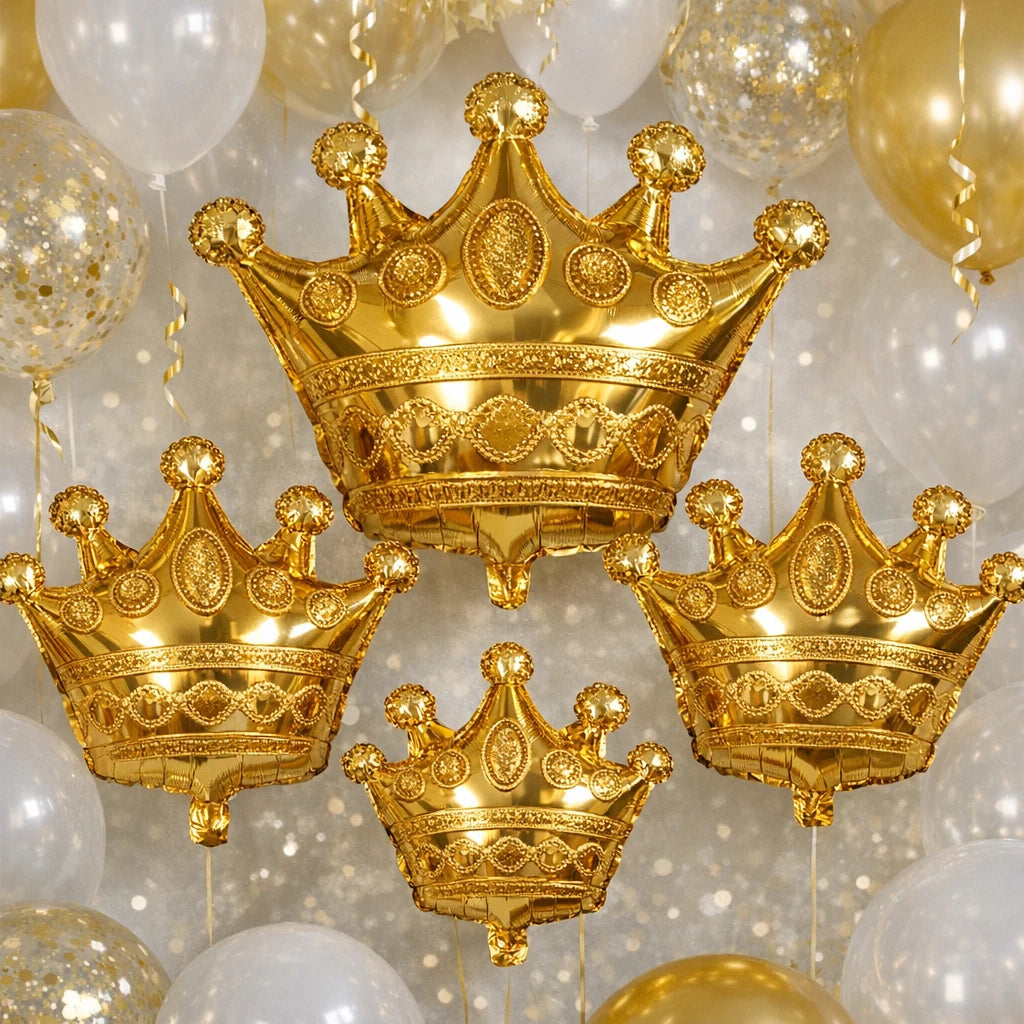 Happy Birthday Foil Golden Crown Balloon Pack of 5