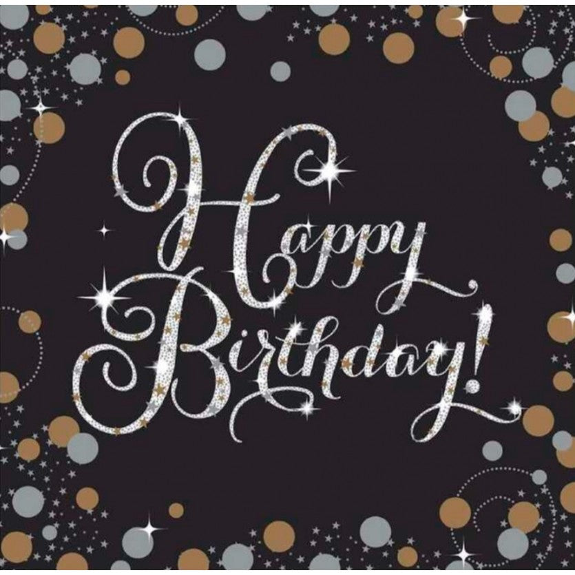 Χαρτοπετσέτες Happy Birthday sparkling χρυσές 16τμχ