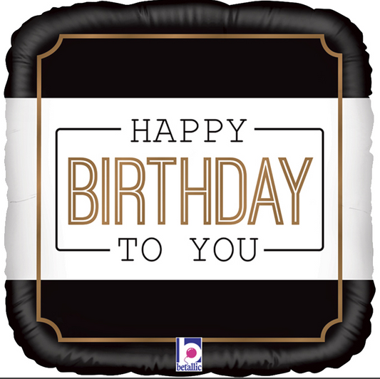 Foil Μπαλόνι Happy Birthday Ασπρόμαυρο-Χρυσό