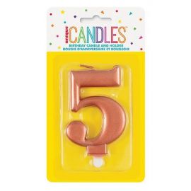 Number Candle 5 Rose Gold / 8 cm height
