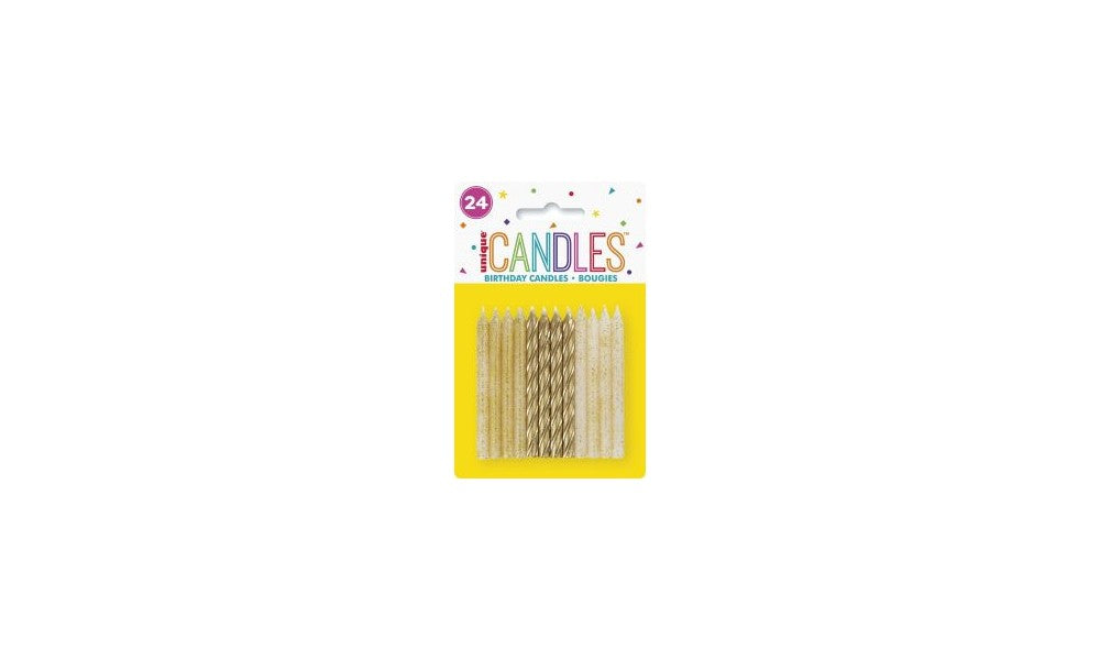 Glitter and Gold Spiral Birthday Candles - Assorted 24ct