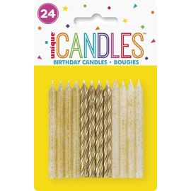 Glitter and Gold Spiral Birthday Candles - Assorted 24ct
