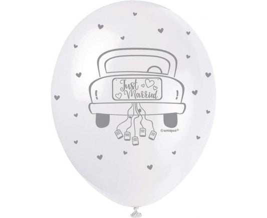 Λαστιχένια μπαλόνια 12" Just Married / 5 τεμ.