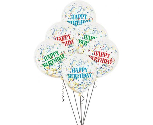 Μπαλόνια Λατέξ 12" Happy Birthday Ασορτί με Κονφετί / 6 τεμ
