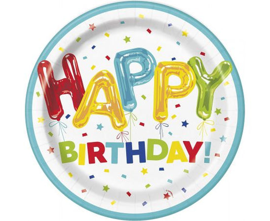 Πιάτα Χάρτινα Φαγητού 23εκ Happy Birthday / 8 τεμ.