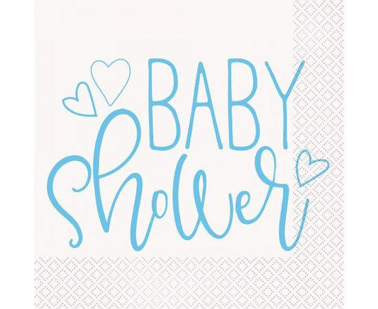 Χαρτοπετσέτες φαγητού 33εκ Blue Heart Baby Shower /16 τεμ