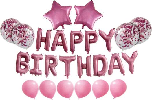 Μπαλόνια Foil "HAPPY BIRTHDAY" ροζ σετ για πάρτυ γενεθλίων