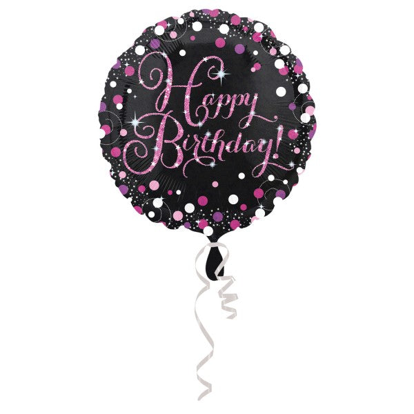 Φόιλ μπαλόνι μαύρο με ροζ γκλίτερ "Happy Birthday''