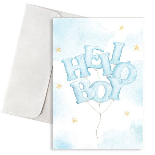 Ευχετήρια Κάρτα Γέννησης Αγοριού – Balloon Letters “Hello Boy”