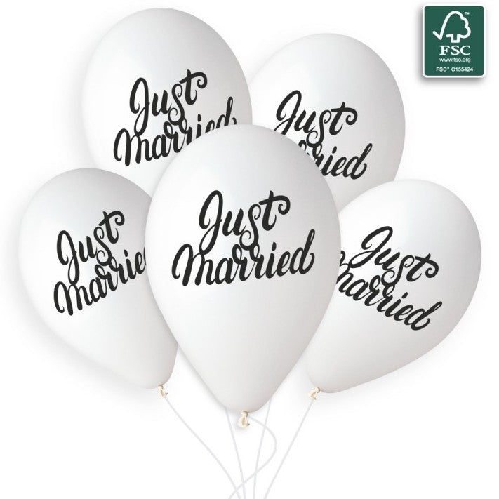 Λαστιχένια μπαλόνια 12" Just Married / 5 τεμ.