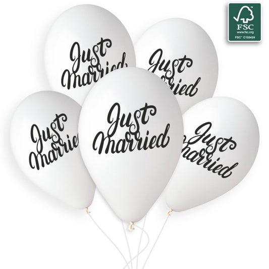 Λαστιχένια μπαλόνια 12" Just Married / 5 τεμ.