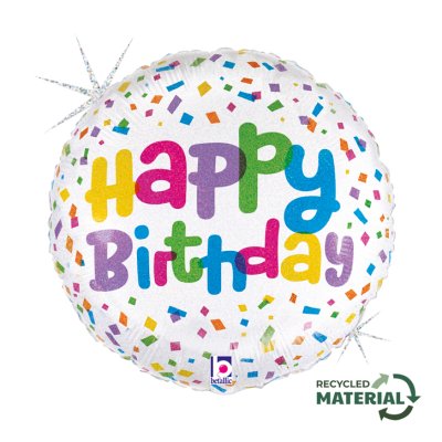 Μπαλόνι Happy Birthday Λευκό με Confetti