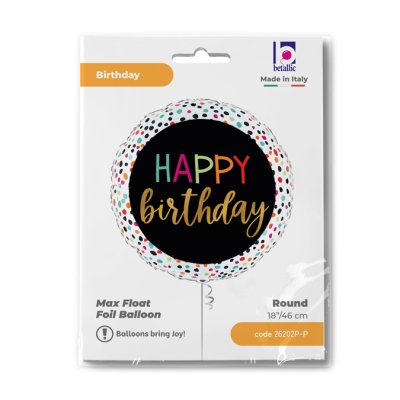 Foil Μπαλόνι Happy Birthday με πολυχρωμες βούλες
