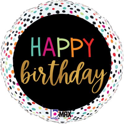 Foil Μπαλόνι Happy Birthday με πολυχρωμες βούλες