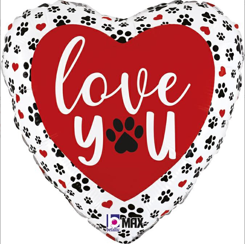 Μπαλόνι foil Καρδια Paws Print Love You