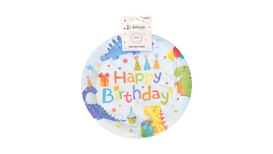 Χάρτινα Πιάτα Happy Birthday Δεινόσαυροι 23cm / 6τεμ.